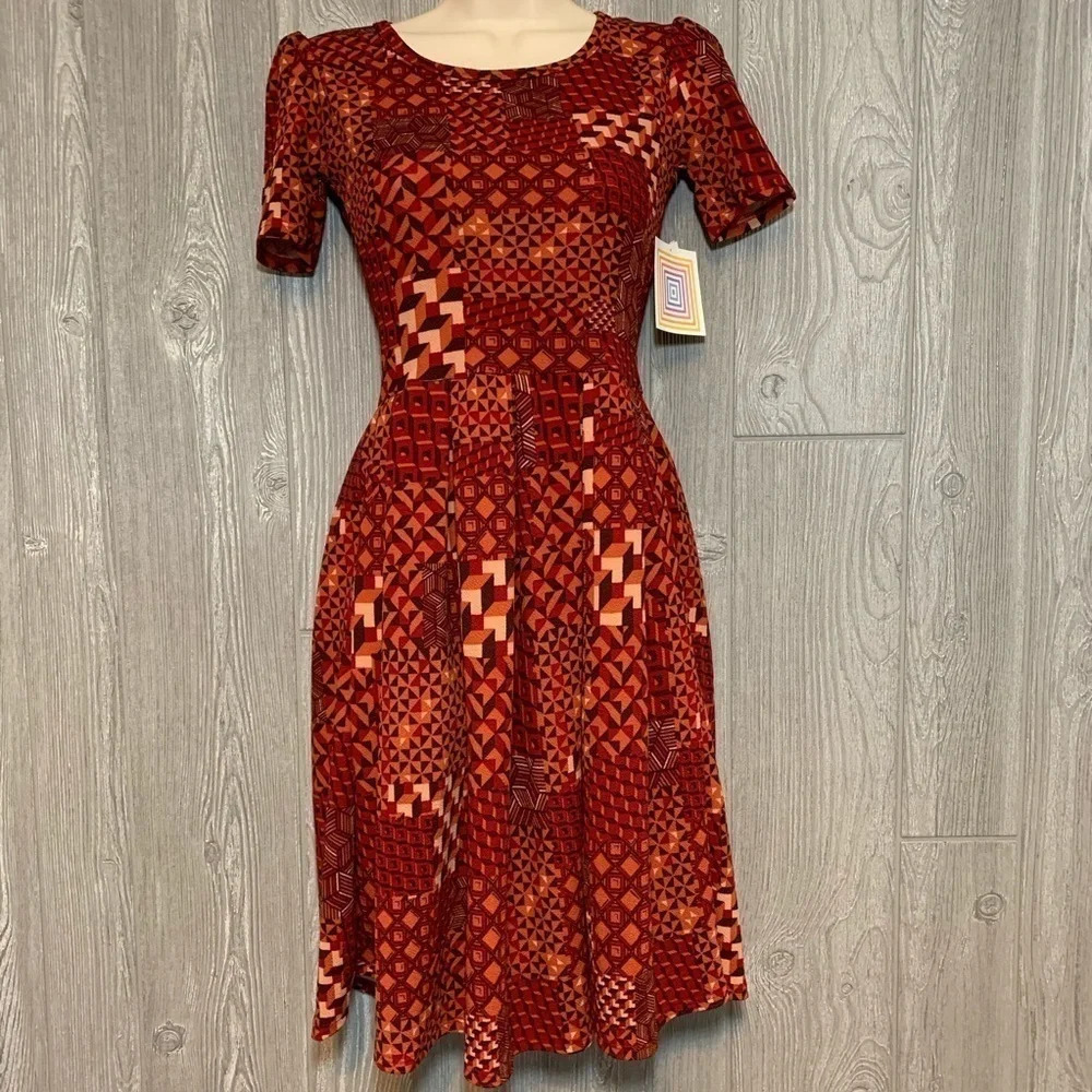 Lularoe Amelia Geometric Print Dress XXS NWT